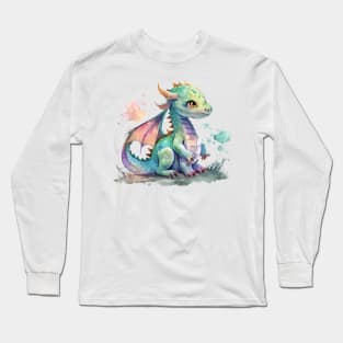 little Cute Dragon watercolor Long Sleeve T-Shirt